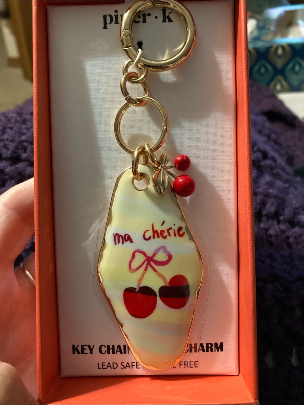 piper.k NIB Yellow Enamel Motel-Style Cherry Keychain/Bag Charm